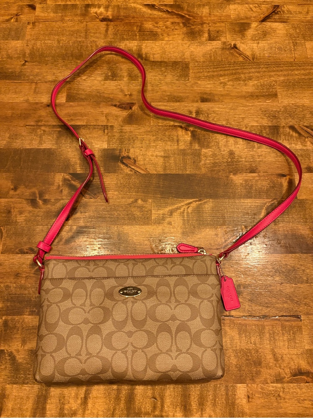 Coach Signature East West Pop Monogram Canvas Leather Trim Crossbody Bag NWOT